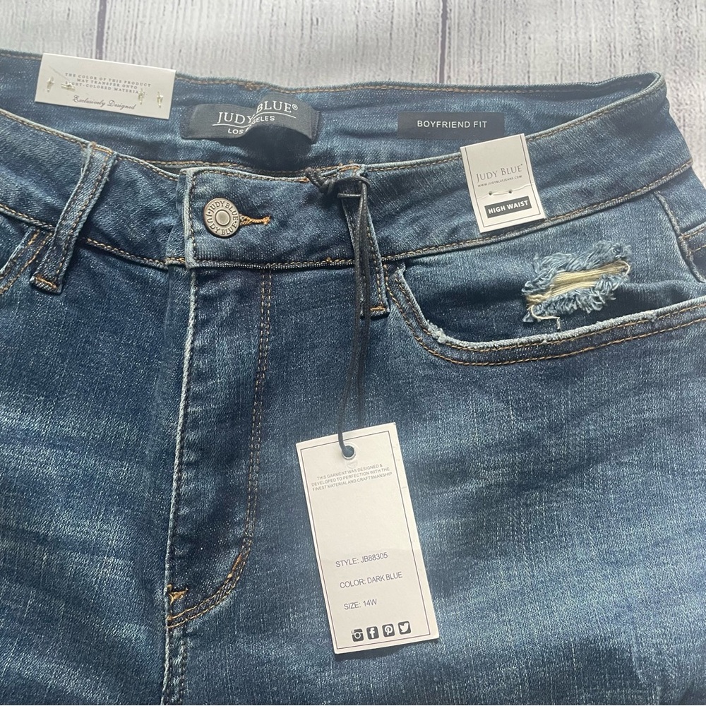 Judy Blue Dark Wash High Rise Distressed Jeans - Picture 7 of 12